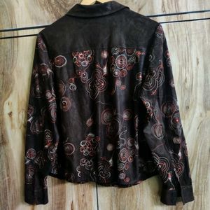 Coffe Brown Embroidery Work Shirt Size-36