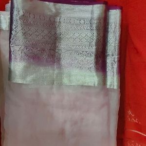 Organza Fabric Levendar Saree