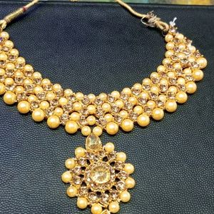 Golden Neck Set With Moti Work