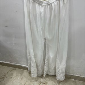 White Never Worn Chikan Embroidery Chiffon Trouser