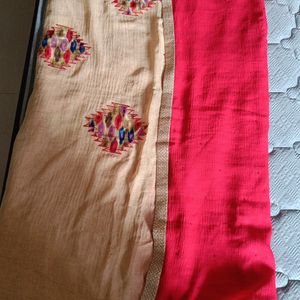 Red+Beige Colour Saree With Designer Blouse