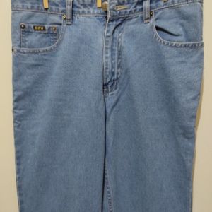 DFU light blue color denim high rise straight leg