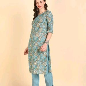 Women Printed Cotton Kurti With Pant