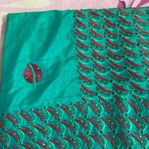 New Green Scallop Work Saree For Grabs
