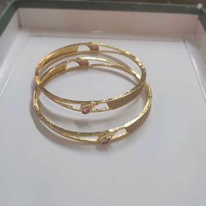 AD Stone Gold Plated Bangles (2pcs)