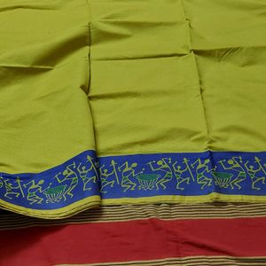 Yellow And Blue Kolkatta Saree