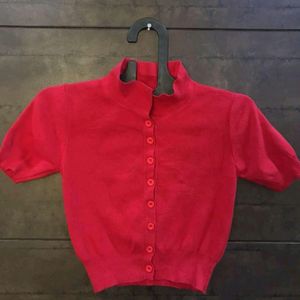 Red Ribed Crop Top For Womens