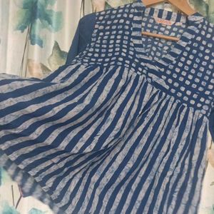 Dual Print Blue Cotton Top