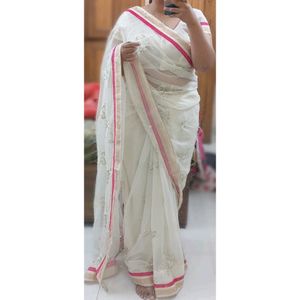 Designer  Embroidered Saree With Stiched Blouse