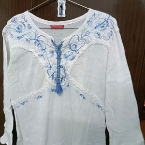 White a Line Frill Top