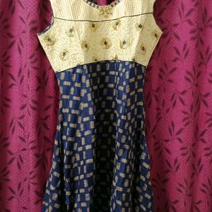 Golden And Blue Anarkali Churidar Set