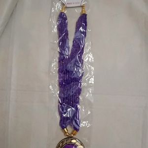 Purple Seed Bead Necklace With Gold Plated Pendant