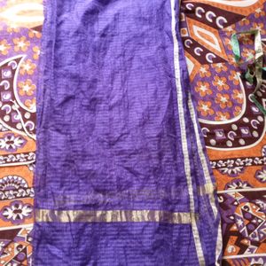 Violet Colour Shawl With Golden Line Work