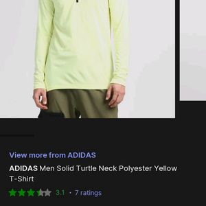 ADIDAS Men Solid Turtle Neck Yellow T-shirt