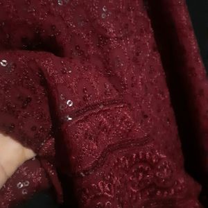 Maroon /red Sequence Chikankari Kurti