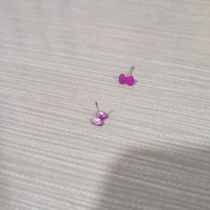 bow ribbon pink stud earring