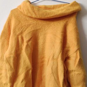 Wollen Solid High Neck Orange Sweater Fir Women