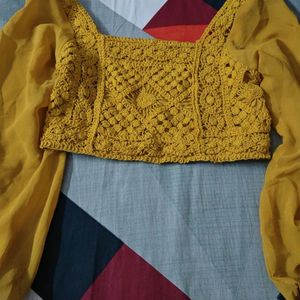 Embroidery Pattern Mustard Yellow Crop Top M Size