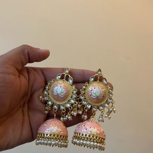 Pink Kundan Stylish Jhumka With Pearl