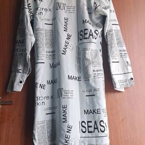 News Paper Korean Shift Dress With Fabric Belt