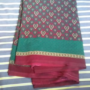 New Unused Maroon Green Saree