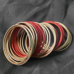 Red And Golden Choodi Bangles Set