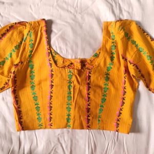 Women Yellow Thread Work Embroidery Blouses Cotton