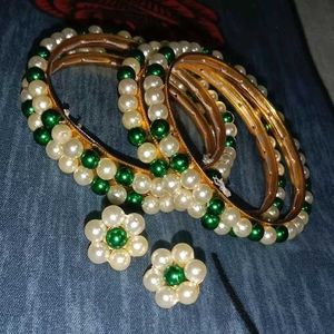 Handmade Pearl Bangles With Earnings