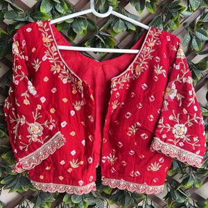 RED COLOR BANDHANI GAJJI SILK EMBROIDERED BLOUSE