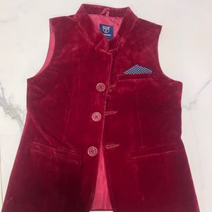 Maroon Velvet Blazer Coat For Small Boys