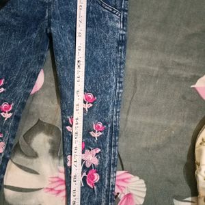 Jeans For Baby Girls With Beautiful Embroidery