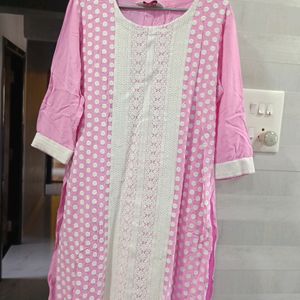 Full Embroidery Pink Kurti