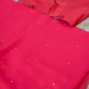 Rose Pink Saree With Stitched Blouse