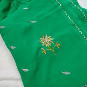 Full Embroidered Green Saree With Blouse