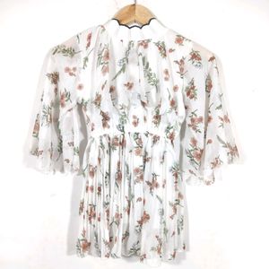 White Floral Printed Turtle Neck Top (Women's)