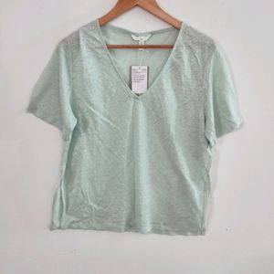 H&M Mint Green Plain Casual Top (Women)