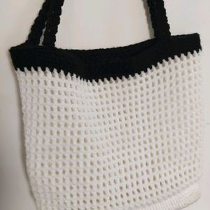 Black And White Crochet Tote Bag