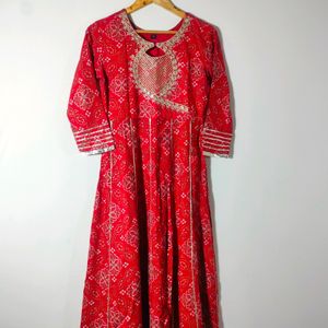 Red Printed Kurta (Women's)