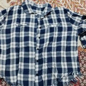 Blue Checked Crop Shirt