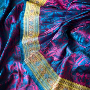 100% Pure Triple Tone Himroo Jamavar Silk Saree