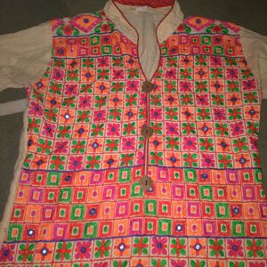 Gujarati Style Kurta With  Full Cheekan Kari Work