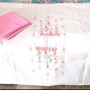 3 piece cotton embroidery pink&white suit(unstitcd