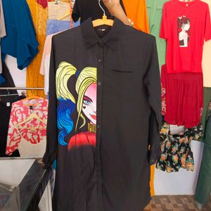 BLACK LONG SHIRT WITH HARLEY QUINN PRINT