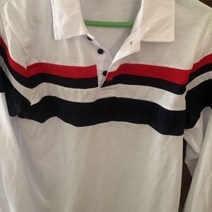 Polo Neck Half Sleeve striped Print Causual Tshirt