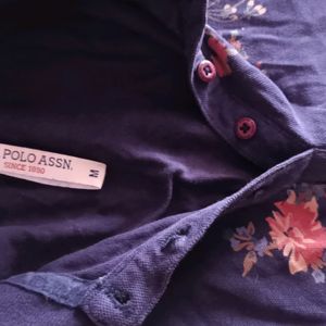 Navy Blue Colour Shirt Type Top With Flower Print