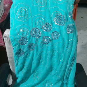 DESIGNER CYAN Colour Saree ( Totally New )