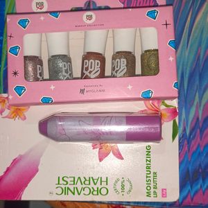 MyGlamm Popxo Makeup Collection Mini Nail Polish Kit - Vibin (5 Pcs) And Lip Butter (Combo Pack Of 2)