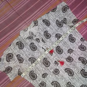 Off White A-line Kurti With Deep Brown Printed