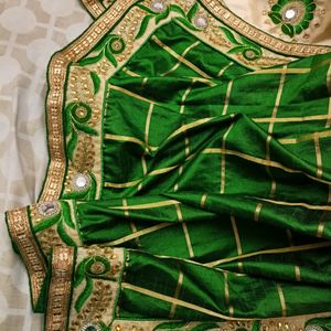 Green And Beige Wedding Saree With Blouse