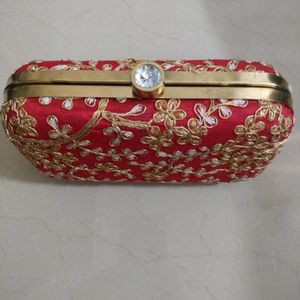 Classy Embroidered red Box Clutch